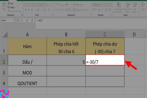 Hàm chia trong Excel