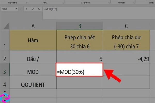 Hàm chia trong Excel