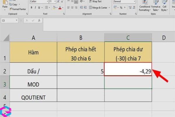 Hàm chia trong Excel