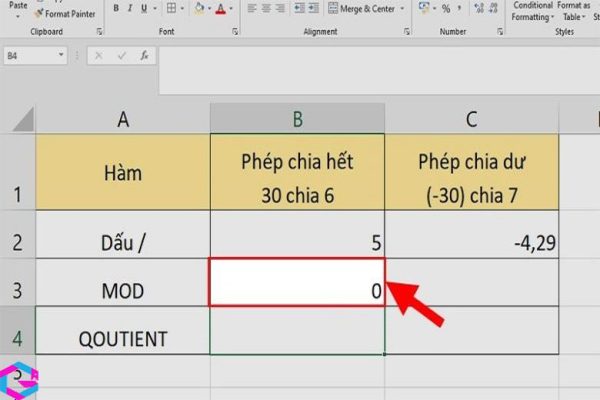 Hàm chia trong Excel