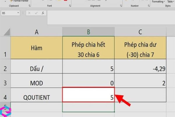 Hàm chia trong Excel