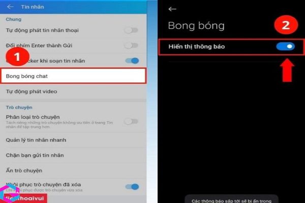 Bật bong bóng chat Zalo