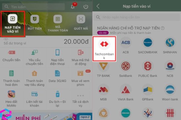 cách nạp tiền vào MoMo