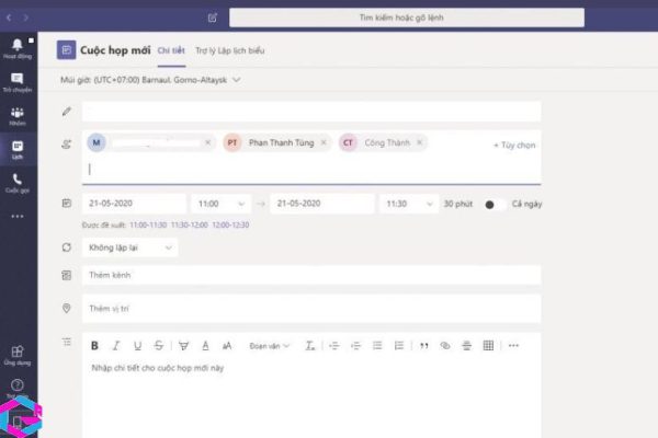 cách tạo cuộc họp trên microsoft team