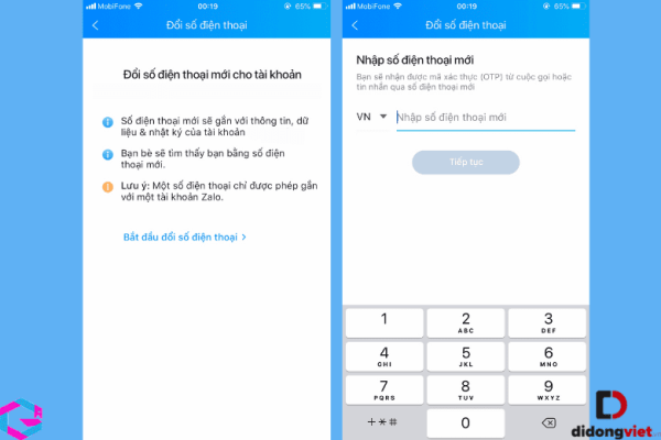 đổi số điện thoại zalo 