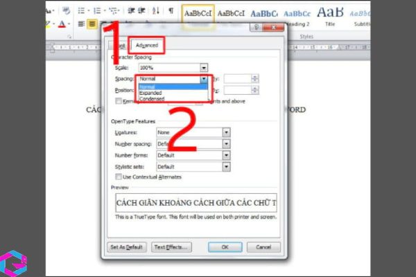 chỉnh khoảng cách chữ trong word