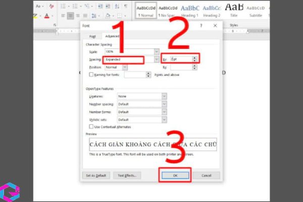 chỉnh khoảng cách chữ trong word