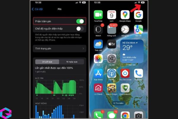 Cách hiển thị phần trăm pin trên iPhone