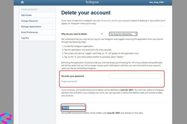 Cách xóa tài khoản Instagram
